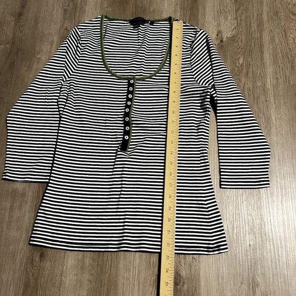 Boden Womens Striped Long Sleeve Top size 12 Striped black white green silk - Picture 6 of 9